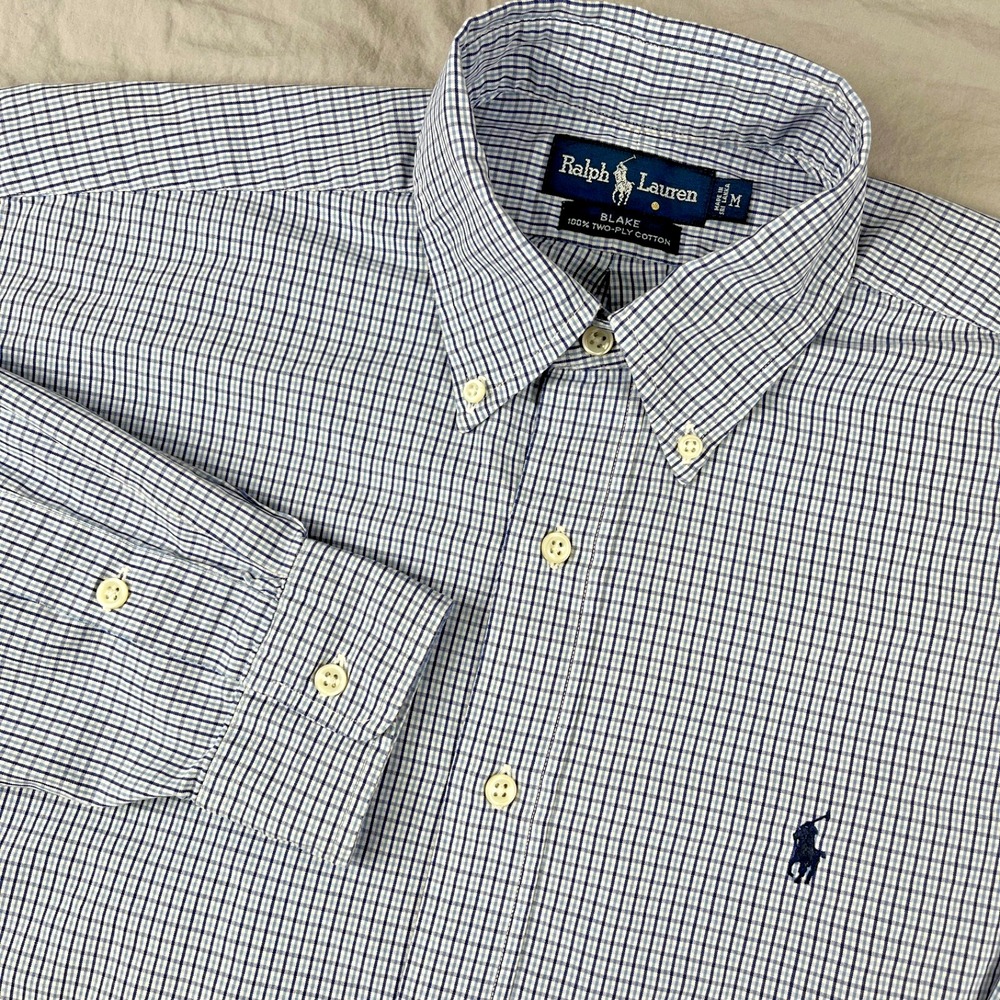 RALPH LAUREN Button Down Shirt Mens Medium‎ Gingham Check Blake Preppy Pony VTG